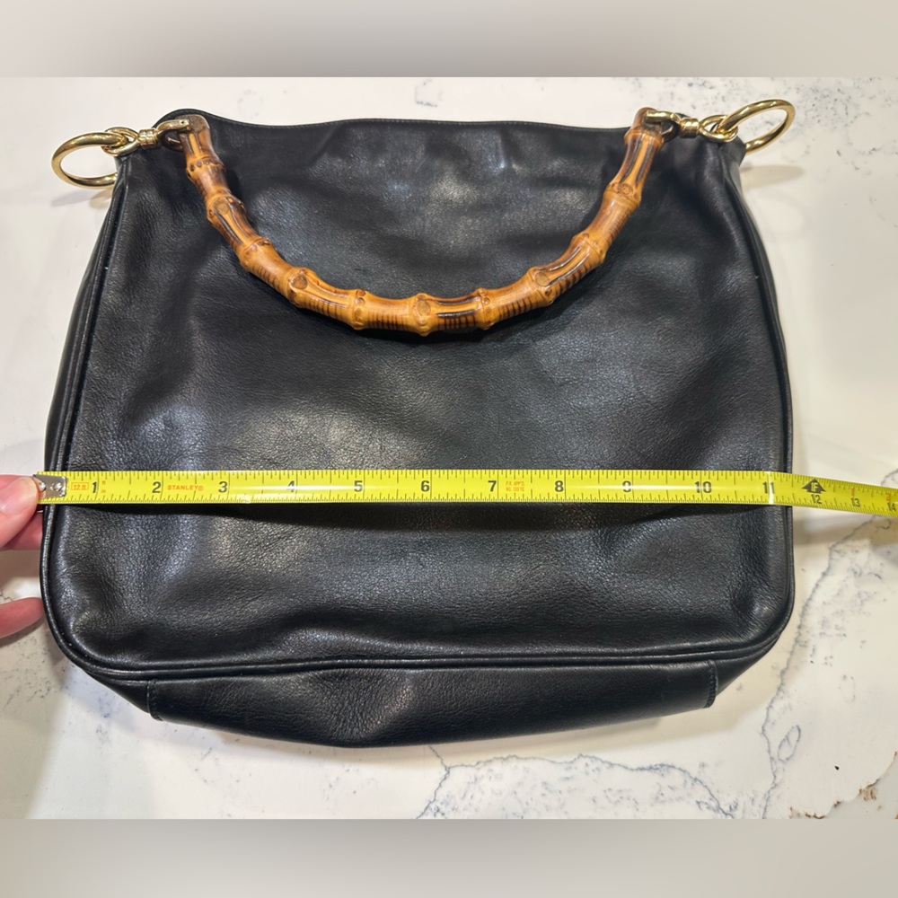 Vintage GUCCI Bamboo Black Leather Satchel Tote - Picture 12 of 14